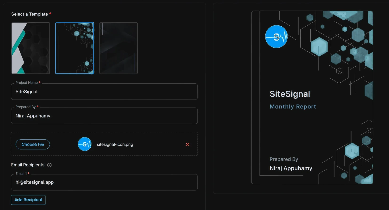 White-label AI visibility report builder with agency template, logo and preview